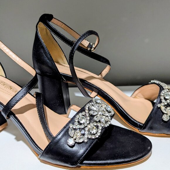 Black Rhinestone Block Heel Sandals – Size US 8 - Picture 4 of 6